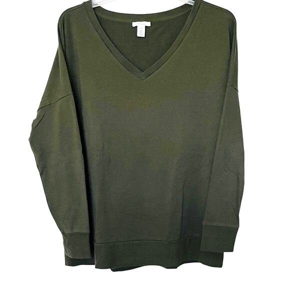 DAILY RITUAL LONG SLEEVE PULL-OVER V-NECK SWEATSHIRT, MENS, XL.ARMY GREEN - Picture 1 of 12